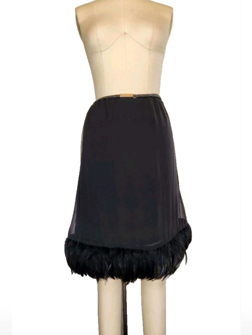 1999 Vintage Tom Ford for Gucci Black Silk Skirt With Feathers Sz 40 - US S - Picture 2 of 16